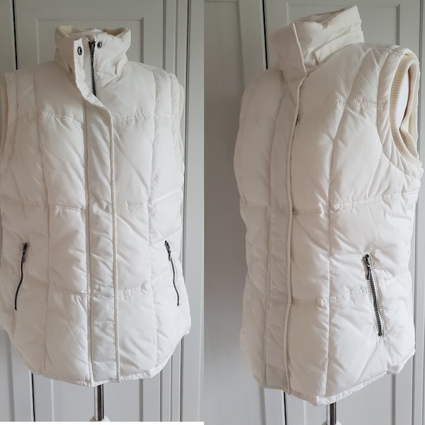 Vintage Gilet Quilted Vest Off White Insulated Vest Men Women Size  L / XL