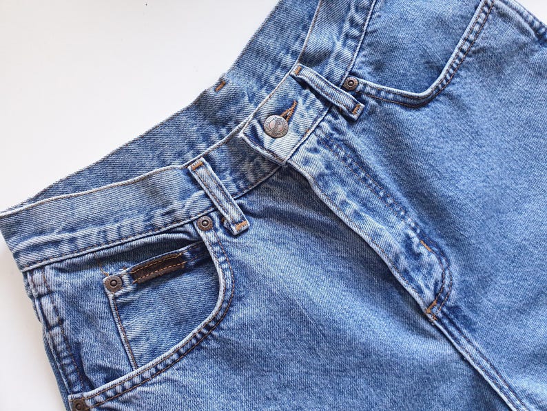 90-tals vintage Wrangler-jeans blå denimjeans med hög midja herr damer storlek W28 L32 bild 7