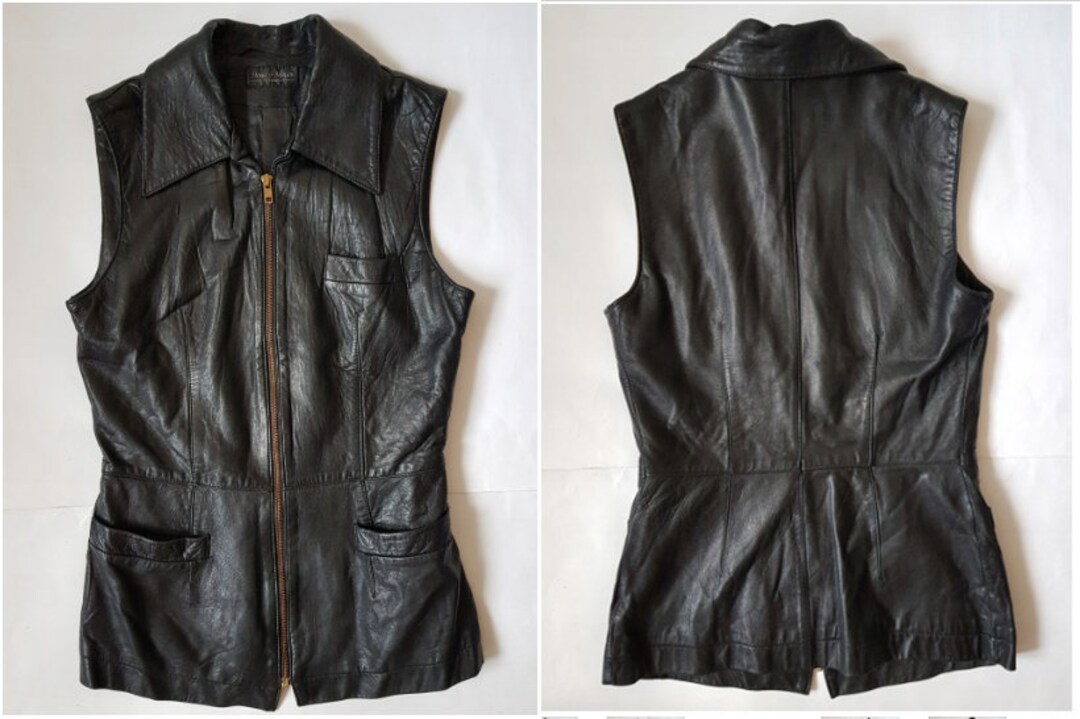 Vintage Black Leather Motorcycle Vest Women Size S / M Etsy