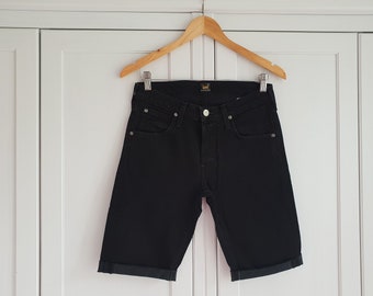 Lee Bermuda Short en denim noir - Jean à braguette boutonnée taille mi-haute taille 28