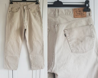 Vintage Levi's 527 Jeans Size W32-33 L29 32 33 x 29 Men Women Levis Beige Denim Jeans Button Fly