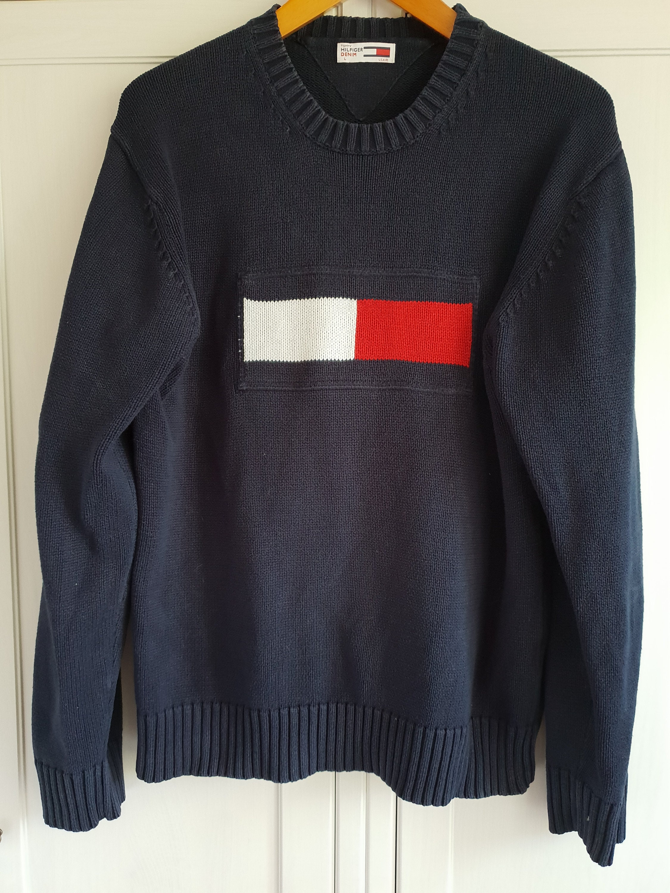 Vintage Tommy Hilfiger Sweater Navy Blue White Oldschool - Etsy Israel