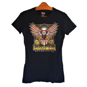 Schwarzes T-shirt Harley Davidson Motorräder Rocker Shirt Frauen Größe S