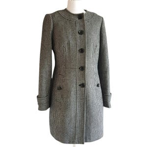Vintage Wool Coat Black White Houndstooth Print Women Size 38 / M