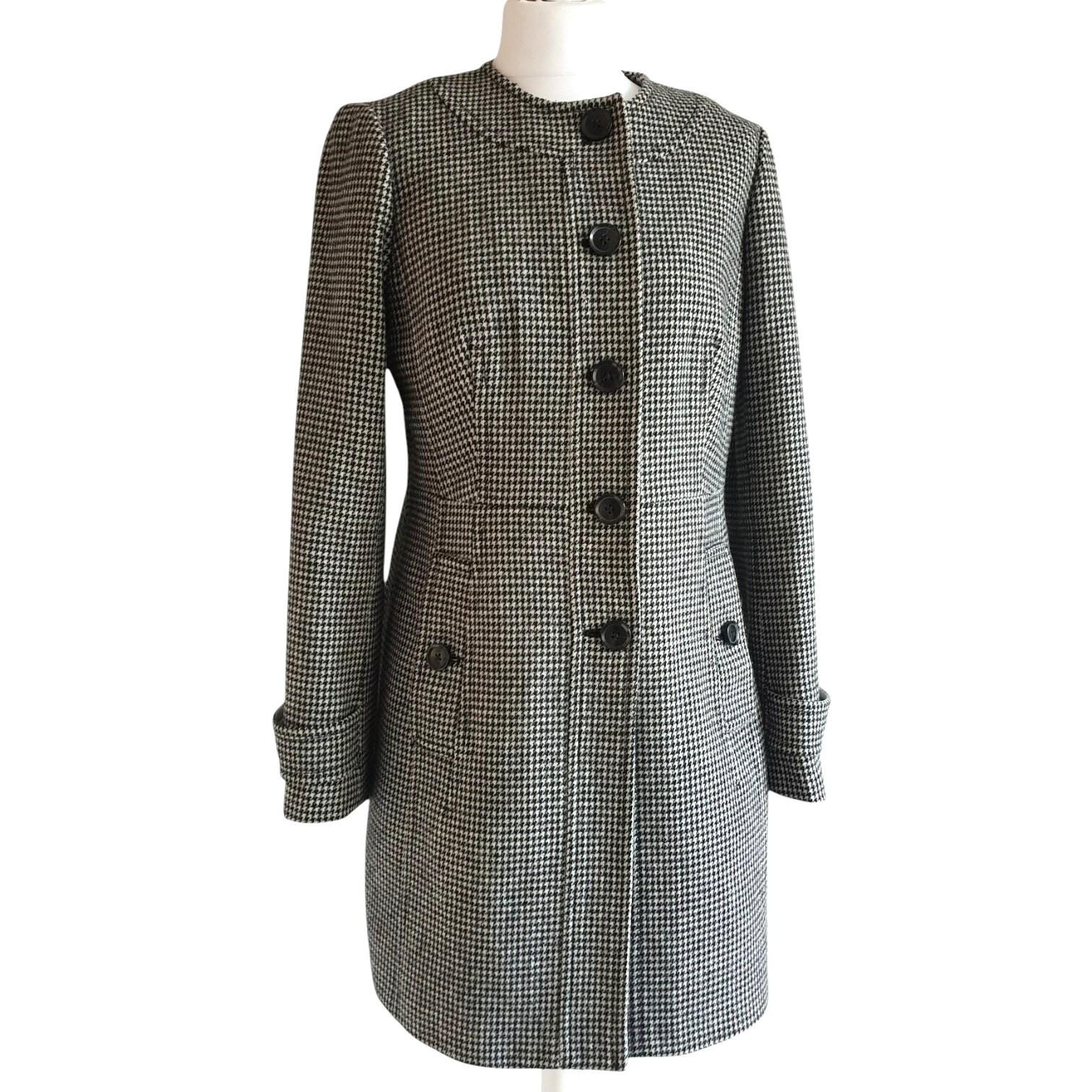 Vintage Wool Coat Black White Houndstooth Print Women Size 38 / M