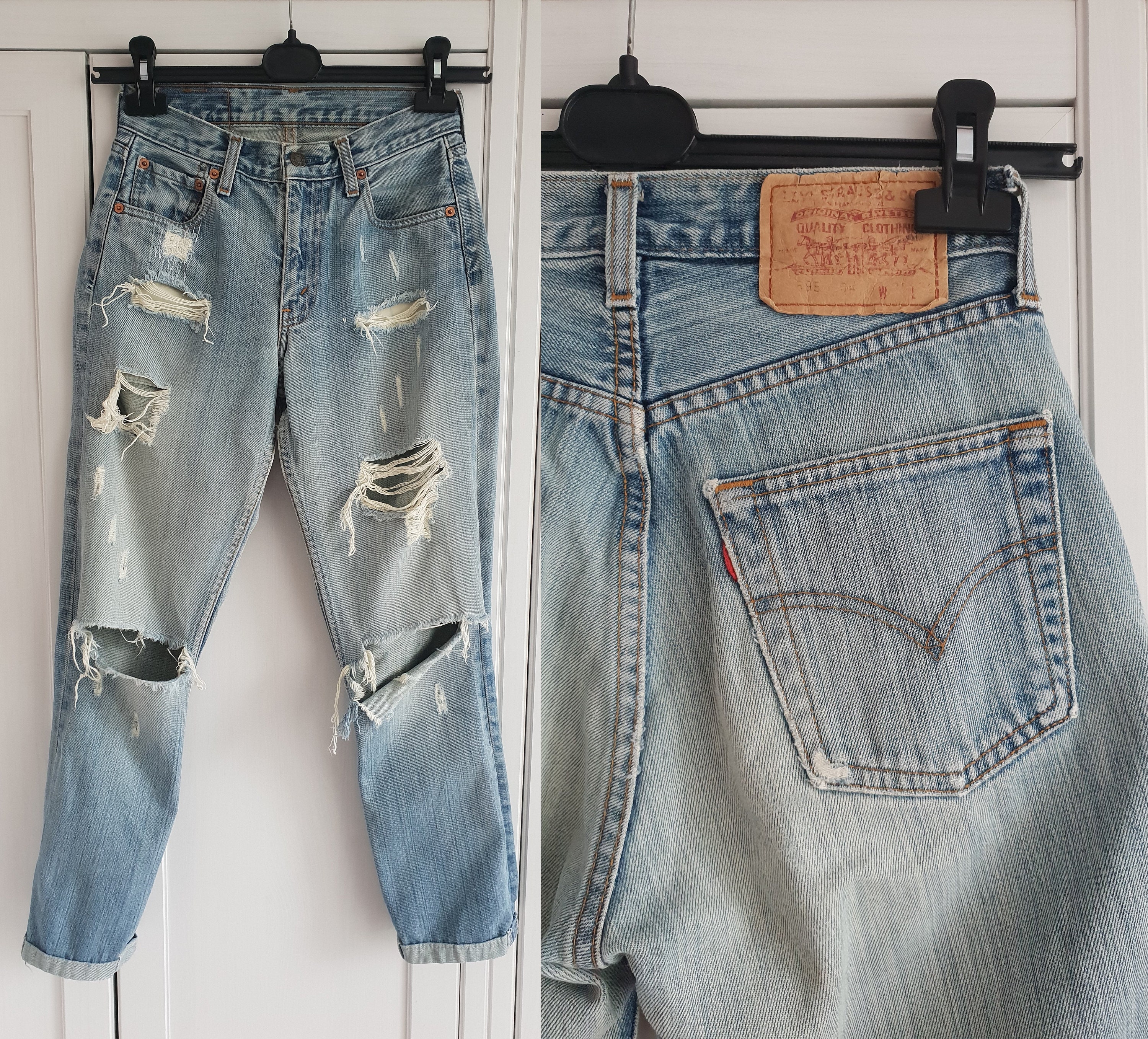 Vintage Levis 595 Jeans Blue Denim Destroyed Ragged Men Women | Etsy  Australia