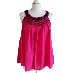 Embroidered Women Top / Boho Blouse Shirt /  Vintage Summer Hippie Pink Black Tunic Size S / M