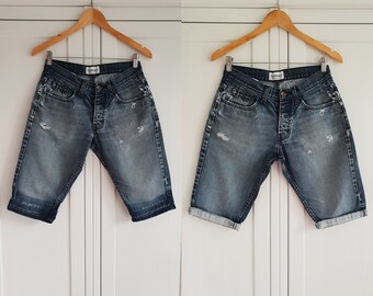 vintage Jeans Shorts Bleu Denim Hommes Femme Taille S / M W30