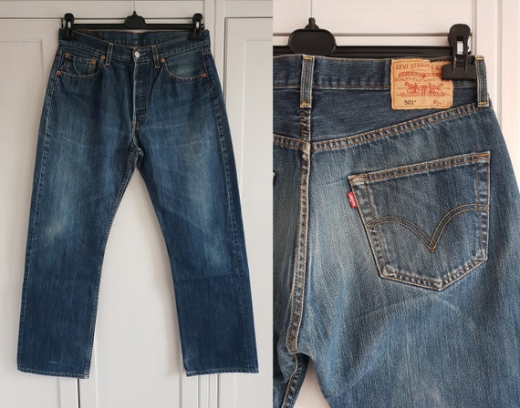 jeans patchwork jeans bordados a mano Levi's 501 W34 L36 jeans personalizados Ropa Ropa de género neutro para adultos Vaqueros 