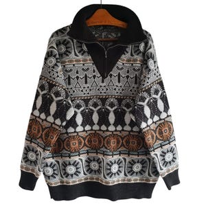90&#39;s Vintage Pullover Sweater Men Zip Neck Jumper Size L/ XL