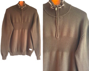 Men Wrangler Pullover Sweater Brown Cotton Vintage Polo Shirt Size L