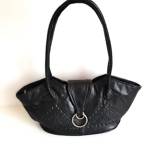 Schwarze Ledertasche Frauen Mädchen Schulter Vintage Tasche Made in Italy