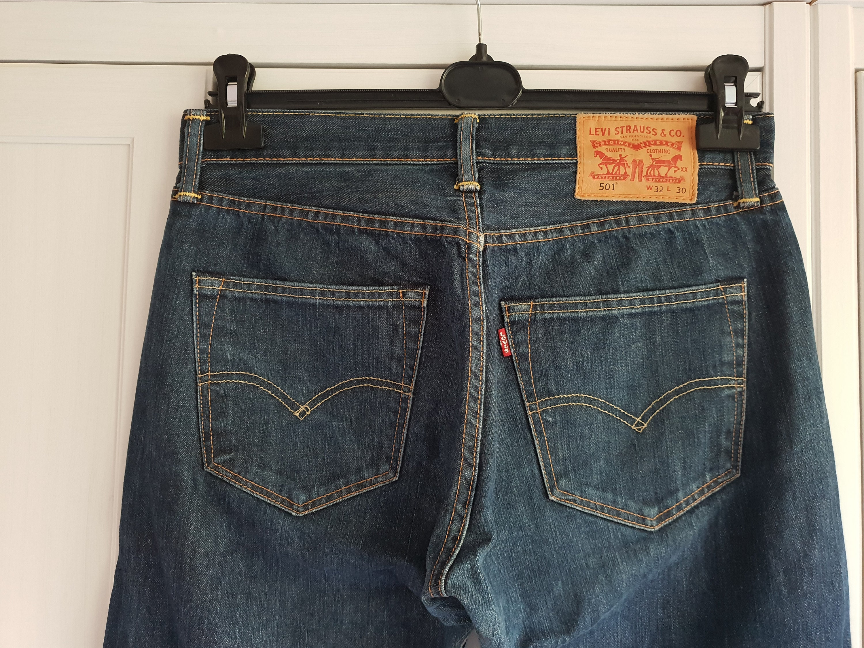 Levis 501 Jeans Dark Blue Denim High Waist Size W32 L30 | Etsy