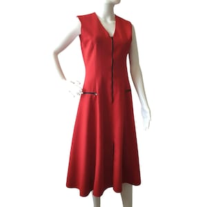 70&#39;s Vintage Red Dress Retro Wool Cocktail Party Sleeveless Dress Women Size M
