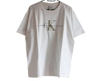 Camiseta CALVIN KLEIN de algodón blanco Y2K para hombre, talla M