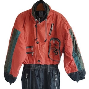 Vintage Ski Suit Rodeo Red Black Winter Overalls 176 Winter Overalls Ski Snow Snowboard Suit Size M / L