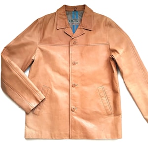 Veste en cuir véritable pour hommes vintage, veste blazer classique marron cognac taille 52 M/L