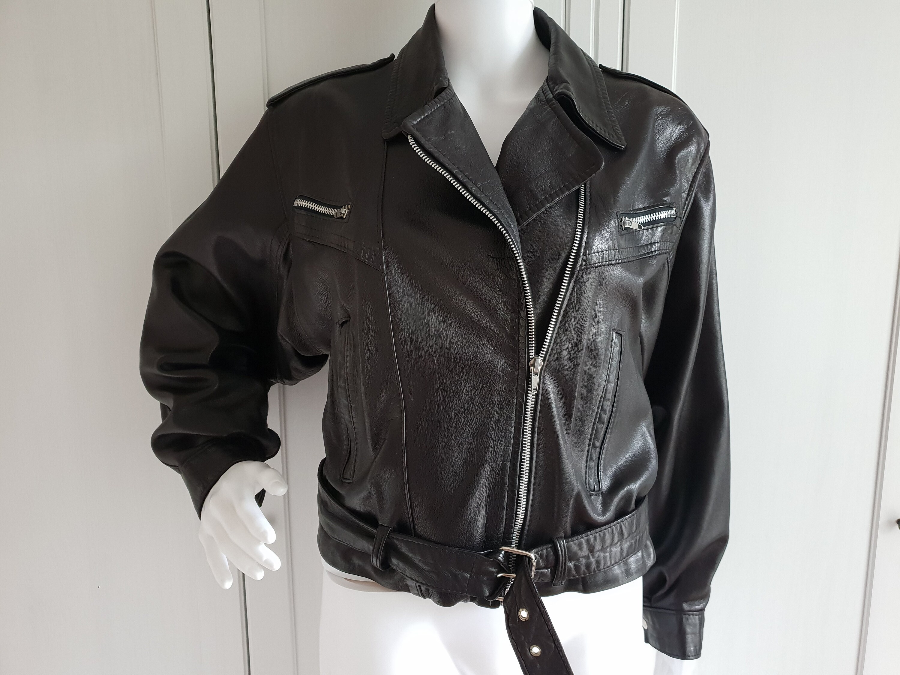 Vintage Black Leather Biker Rocker Motorcycle Jacket Paris | Etsy