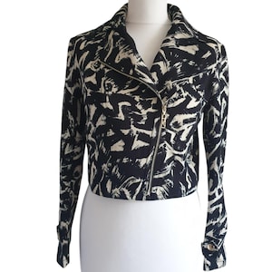 Vintage Miss Sixty Black and White Print Biker Jacket Women&#39;s Size M