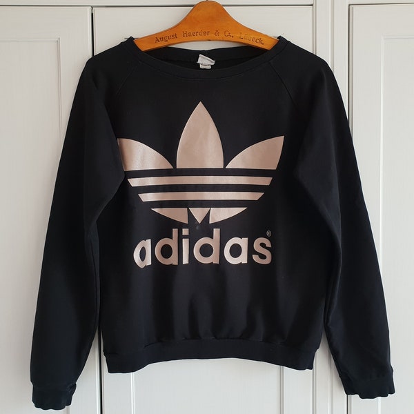 Vintage Adidas sudadera negro oro camisa hombres mujer camisa talla S / M