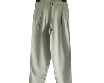 Pantaloni vintage anni '90 in lino di Signé Incognito, da donna, colore pistacchio estivo, taglia 164 / XS / W26