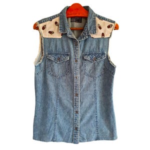 DIY Vest  Blue Denim Jean Hand Reworked Jean Shirt Size M