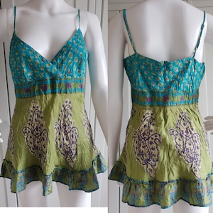 Vintage Silk Top Shirt Summer Blouse Women Long Top Size S / M UK 12, US 8, EUR 40 / By Warehouse