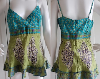 Vintage Silk Top Shirt Summer Blouse Women Long Top Size S / M UK 12, US 8, EUR 40 / By Warehouse
