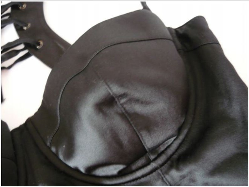 Women Black Corset Silk Crop Top Vintage Gothic Laced Corset Size XS image 4