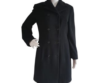 Double Breasted Short Black Wool-cashmere Coat , Women's Spring
