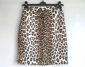 Jupe crayon vintage à imprimé léopard - Mini tulipe en velours, taille M