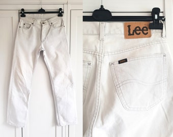 Vintage Lee Jeans, hellgraue / cremefarbene Jeanshose, Größe W30 L31