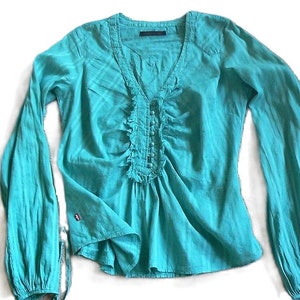 Chemise Levi&#39;s 2Yk, chemisier en coton turquoise, haut tunique pour femmes de style bohème taille S
