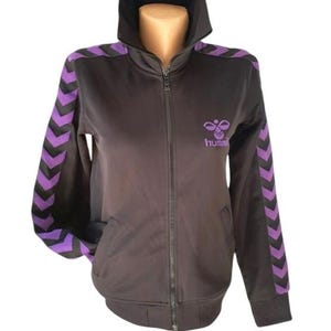 Vintage Hummel Black Purple Zip Jacket Black Track Bomber Jacket Size S