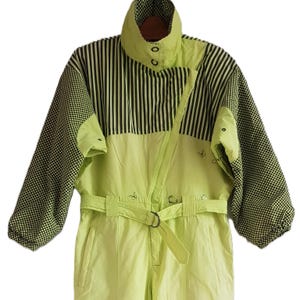 90s Vintage Ski Suit Winter Snow Overalls Ski Lime Green Black Print Snow Jumpsuit Men Women Size  M / L
