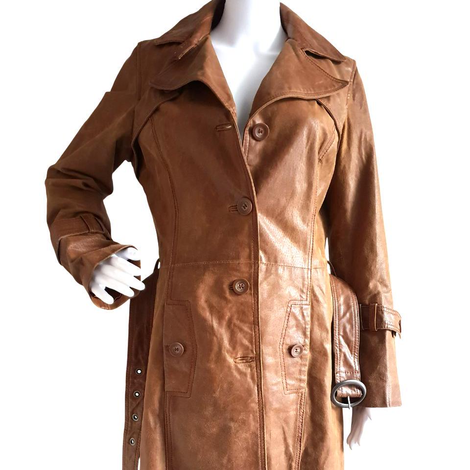 70s Vintage Leather Coat Jacket Women Size S / M