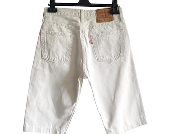 Pantalones cortos Levi's 501 Bermuda de los 90, mezclilla blanca vintage, jeans Levi's para hombre y mujer, talla W29