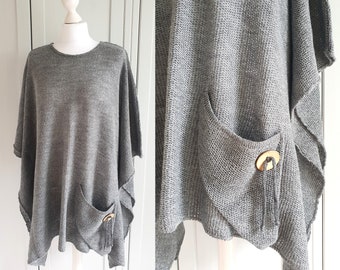 Women Knit Poncho Gray Sweater Oversize Cape By Trend Setter