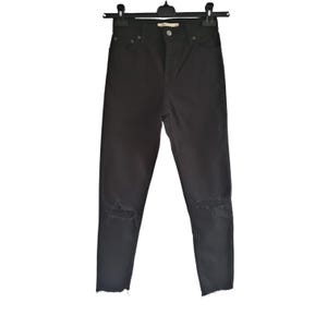 XS Black Levi&#39;s Jeans Black Denim High Waist Button Fly Levis Pants Ripped Leg Size W25