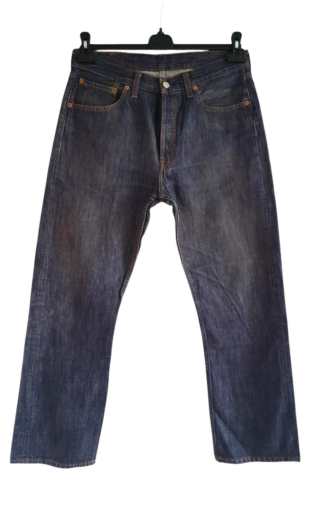 Vintage Levis 501 Jeans Dark Blue Denim High Waist Men Women