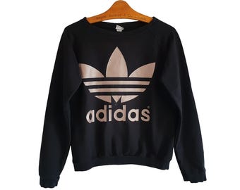 Vintage Adidas Sweatshirt Black Gold Women Shirt Size S / M