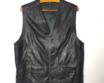 Vintage motorvest zwart leer heren maat M/L/52