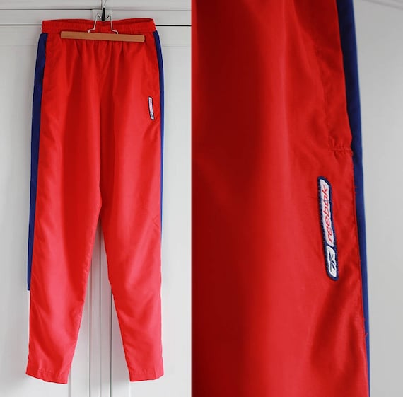 Vintage Reebok Tracksuit Pants Red Blue White Men Women Oldschool Pants  Size Medium 