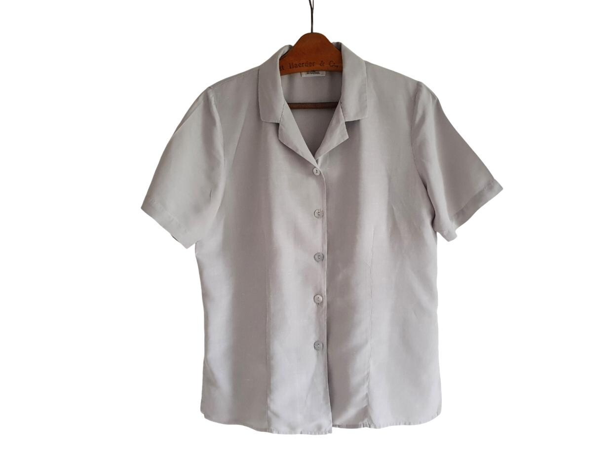 Light Gray Silk & Linen Shirt Women Blouse Tunic By KappAhl Size 40 / M / L
