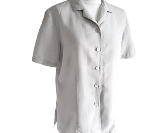 Silk and Linen Shiert , Vintage Light Gray Blouse Tunic By KappAhl , Women Size 40 / L