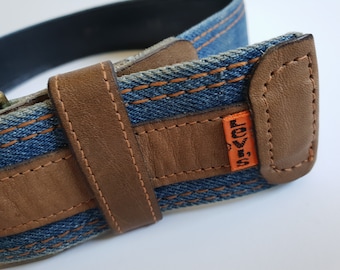 Vintage Levi s Belt Blue Jeans Beige Brown Genuine Leather Size Small Etsy
