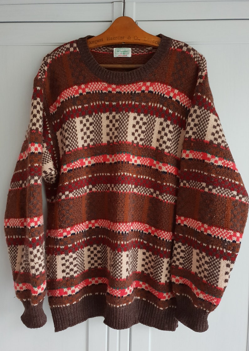 Benetton Wool Pullover Sweater Men Vintage Jumper Brown Beige | Etsy