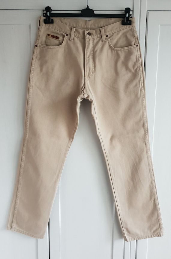 Vintage Wrangler Jeans Beige Denim High Waist Men Women Wrangler Texas  Jeans Size W33 L32 33 34 X 32 