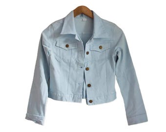 Chaqueta vaquera vintage azul claro para mujer, chaqueta vaquera corta, talla XS/S