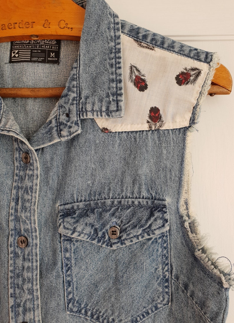 Vintage Denim Vest Blue Jeans Oldschool Look Vest Size M